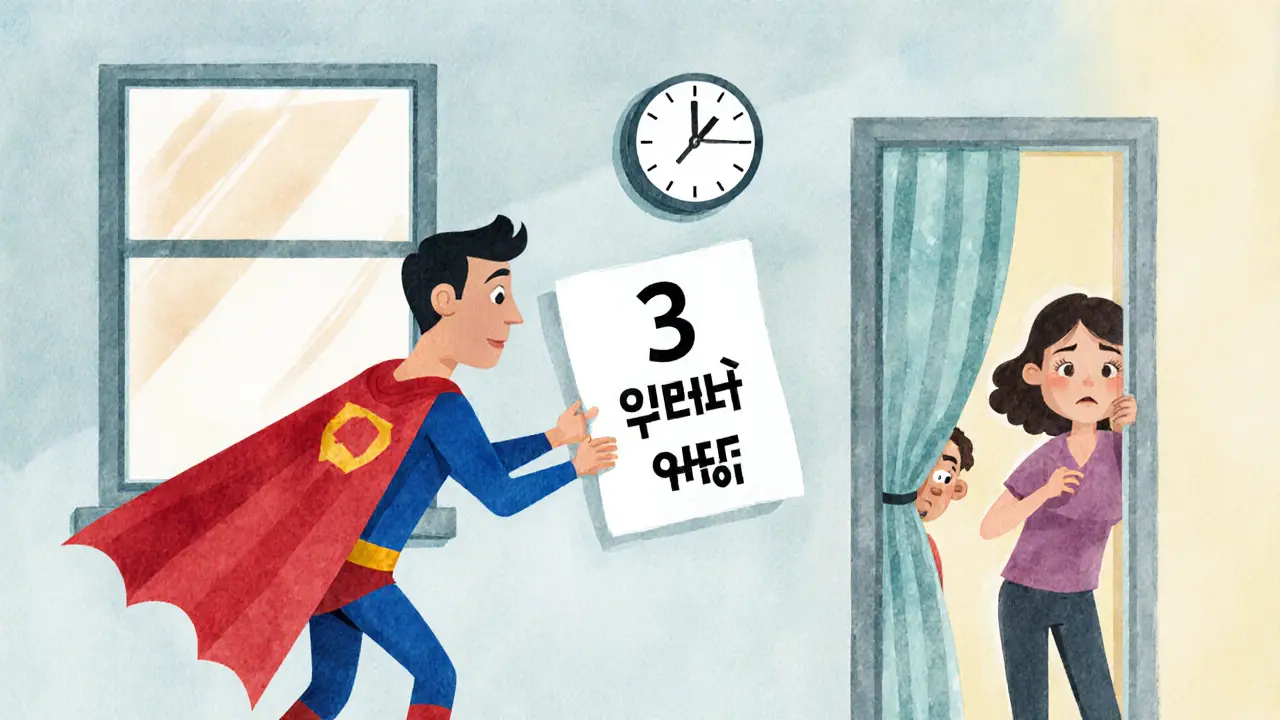 Арендодатель пытается войти без уведомления, но арендатор останавливает его знаком &#039;3 дня предупреждения&#039;.