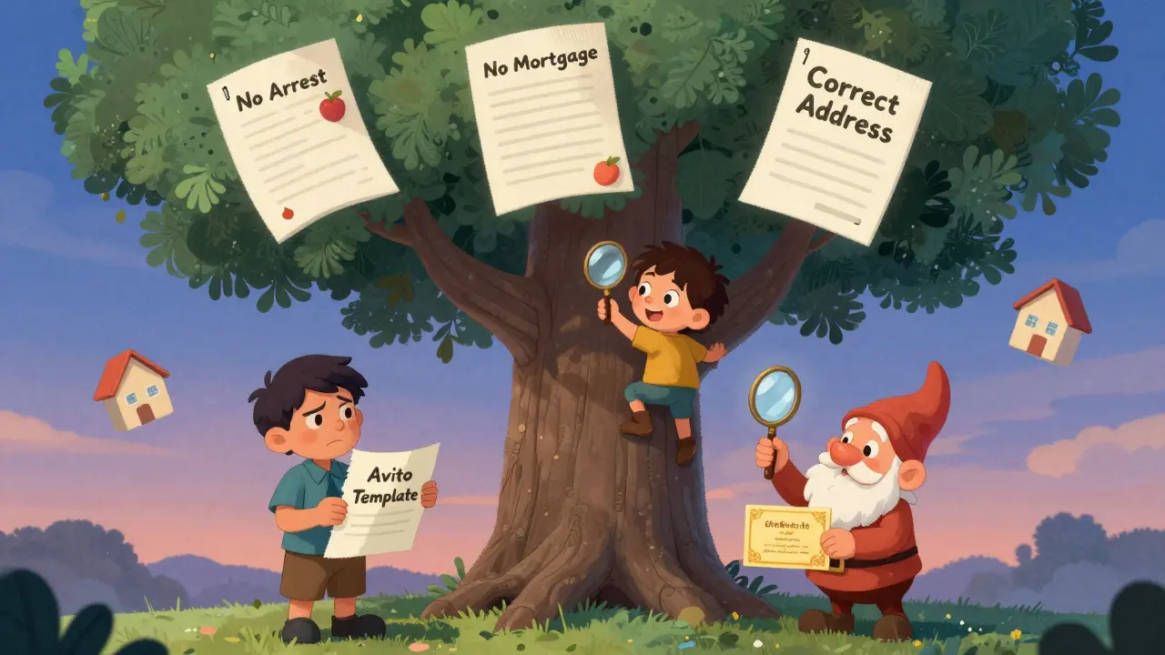 Ребёнок собирает правильные документы с дерева ЕГРН, в то время как продавец держит неправильный шаблон.