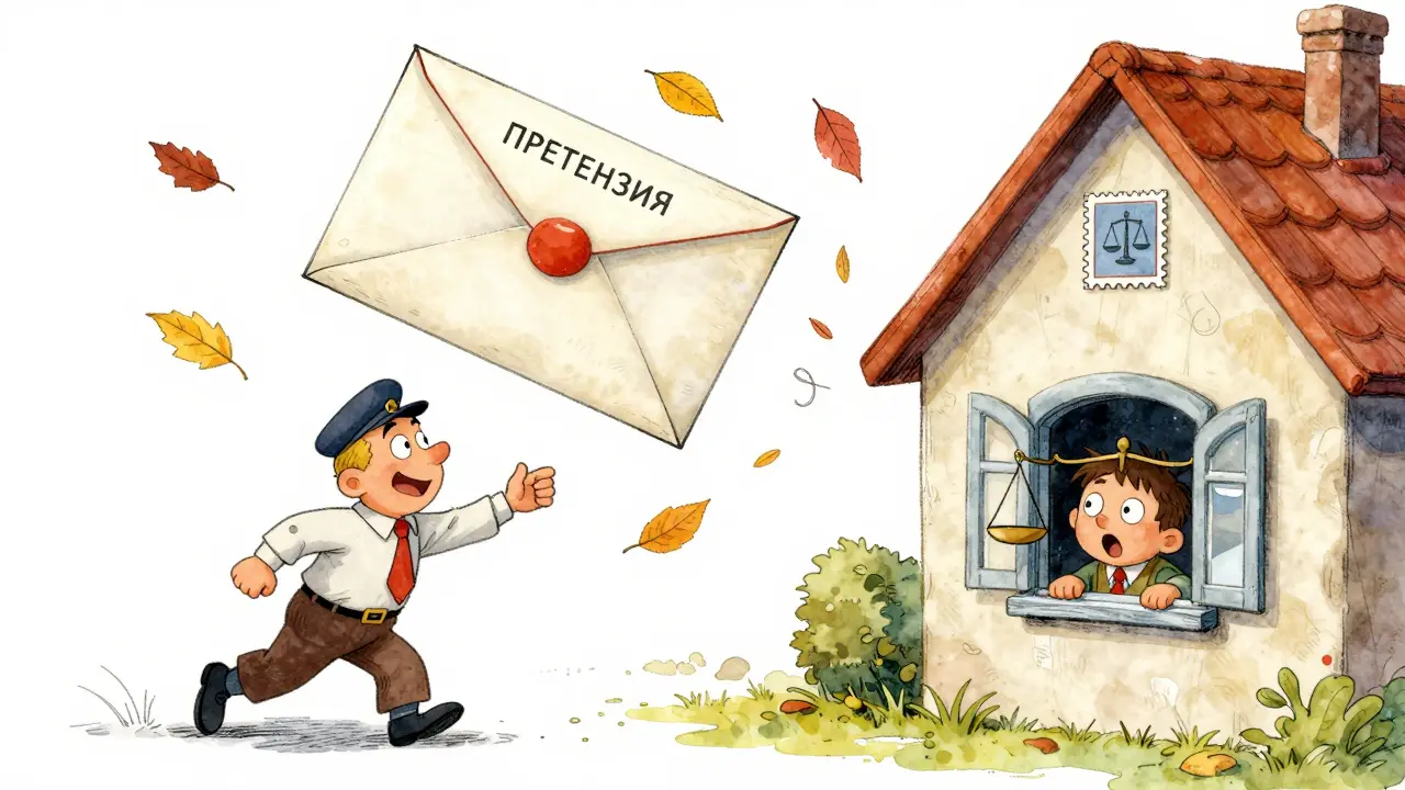 Собственник отправляет официальную претензию почтой, а арендатор любопытно выглядывает из окна.