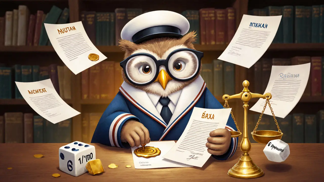 Сова-нотариус печатает документы, рядом с ними — юридические бумаги и минимум 6 кв. м.