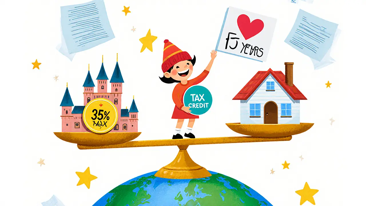 Весы с замком и налогом, ребёнок кладёт стикер &#039;Зачёт налога&#039;, чтобы уравновесить их.