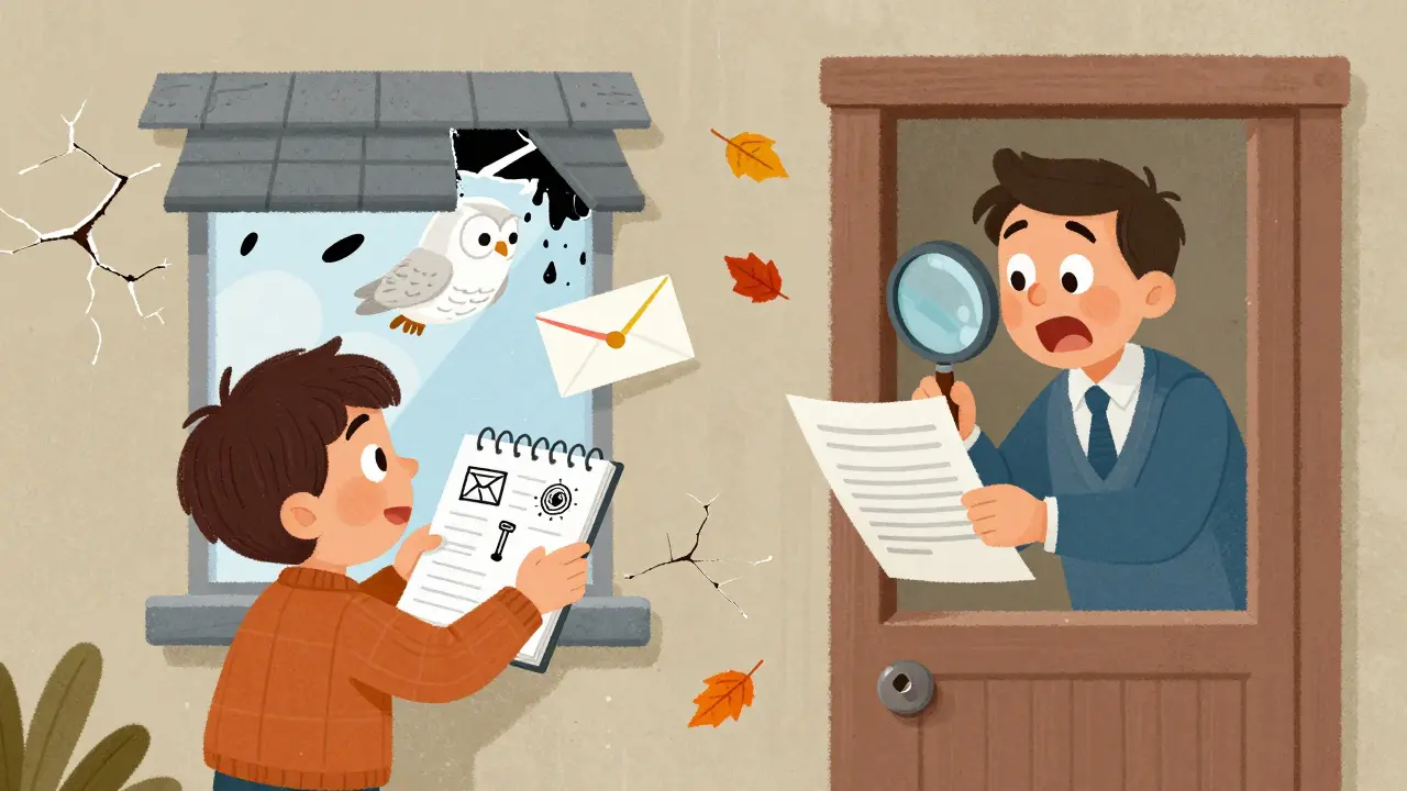 Арендатор отправляет письмо почтовой сове, а арендодатель изучает договор с лупой под листьями осени.
