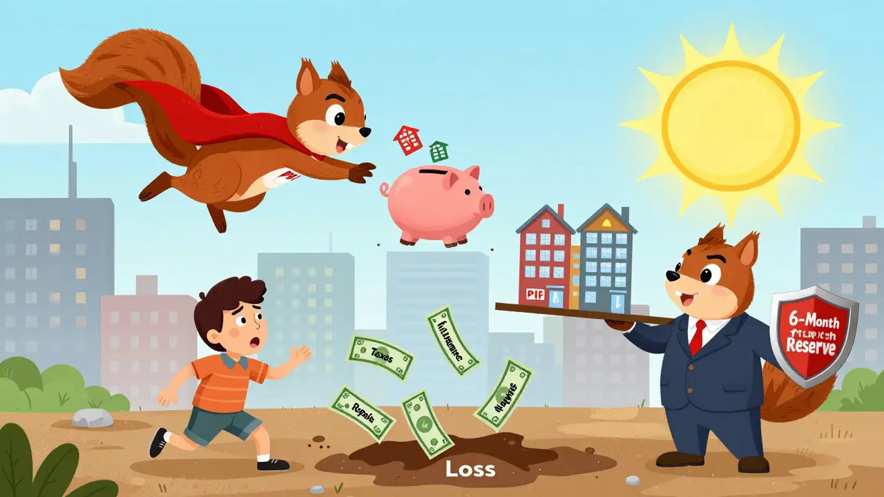 Белка-супергерой с ПИФом спасает город от долгов, держа щит с резервом на 6 месяцев.