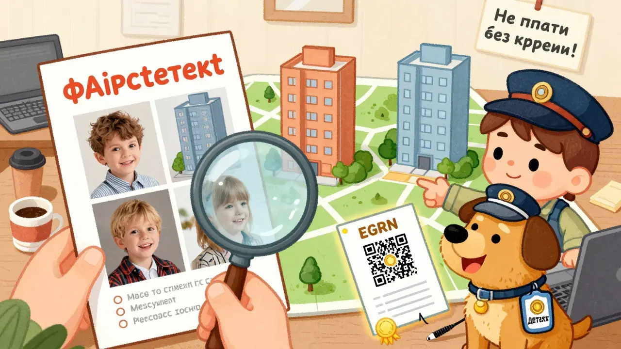 Детектив-щенок показывает на поддельное фото квартиры, которое появляется в трёх городах.