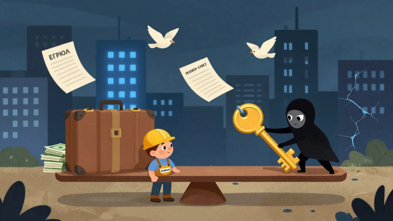 Весы: деньги против ключа от квартиры, надёжный застройщик против тени-мошенника.