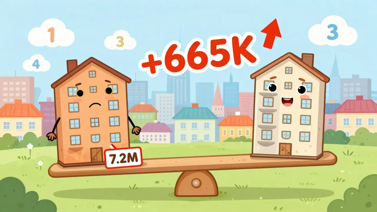 Весы сравнивают квартиру без ремонта и с капитальным ремонтом, показывая разницу в цене на 665 тысяч рублей.