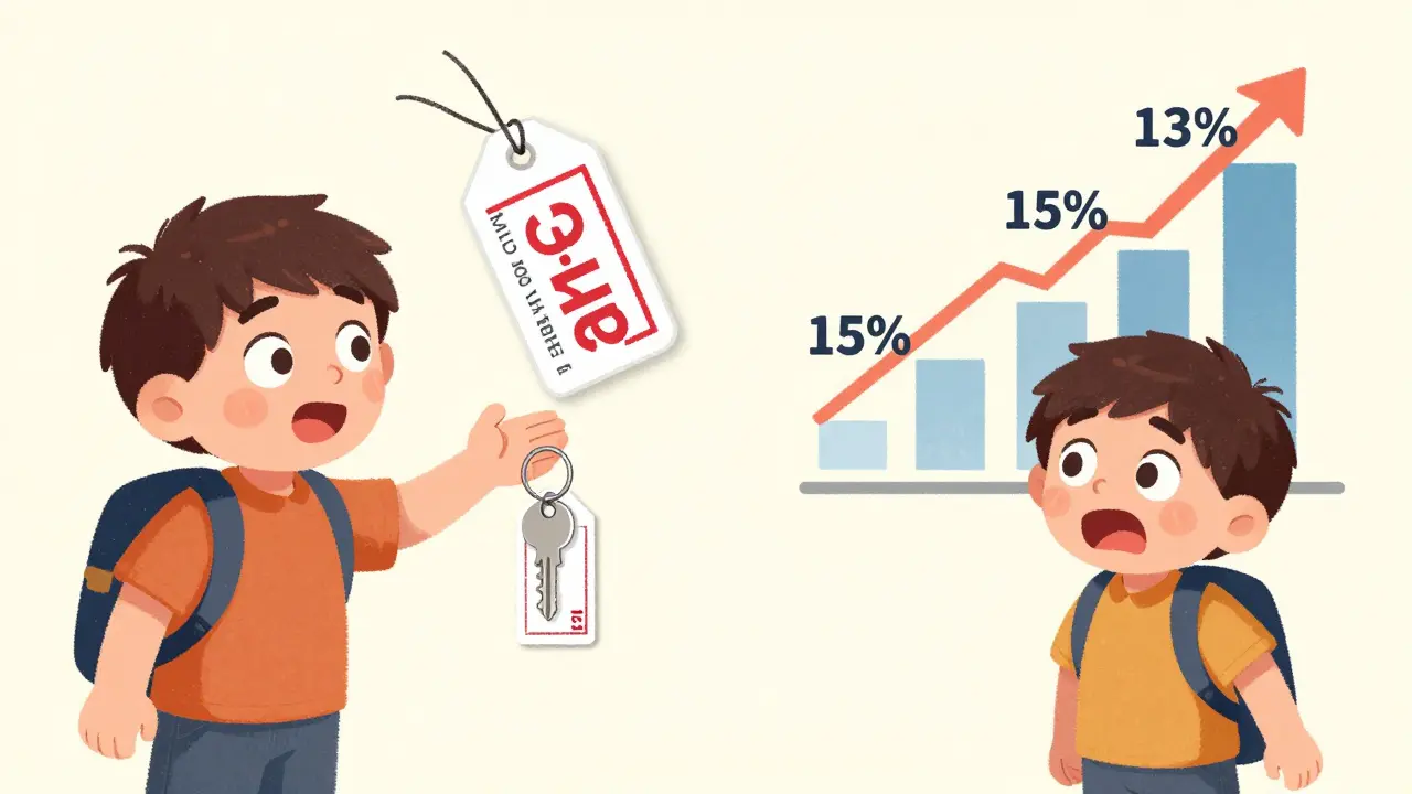 Продавец комнаты смотрит на два разных налога — 13% и 15% — над графиком дохода.