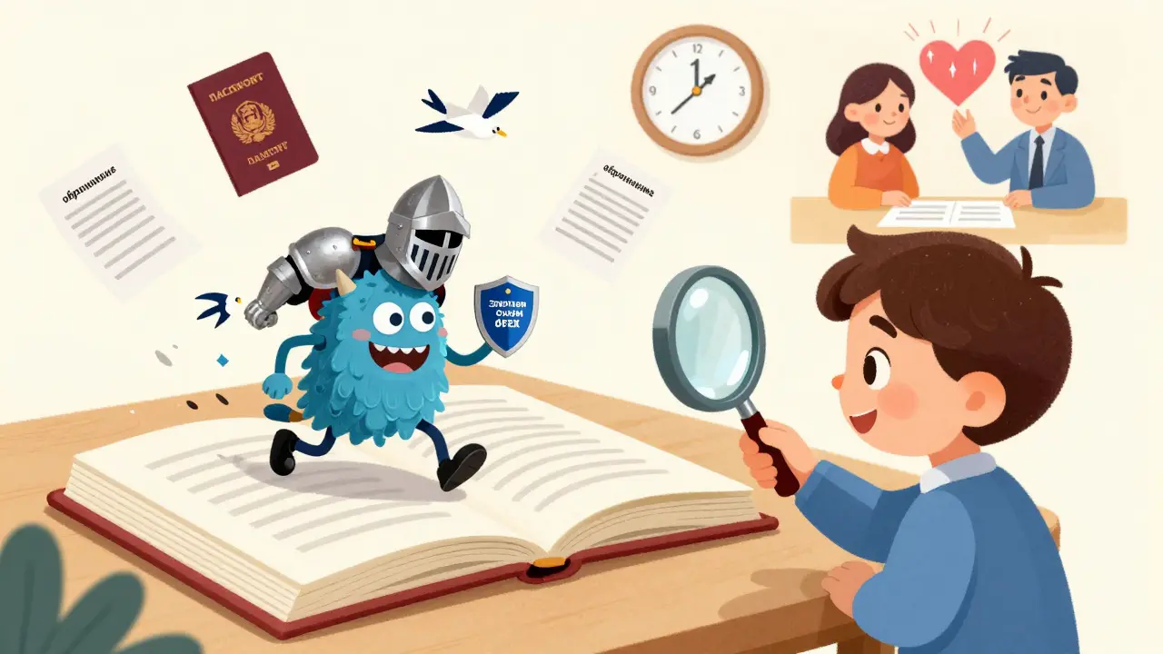 Ребёнок с лупой уничтожает монстра обременения, пока документы летят как птицы и цифровое сердце светится.