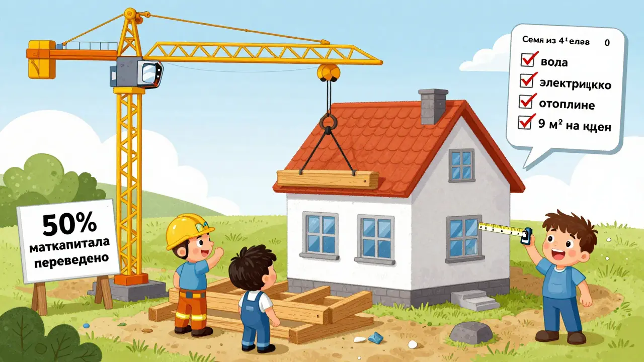 Строится дом на участке, в воздухе — список требований и цифра 36 м² для семьи из четырёх.