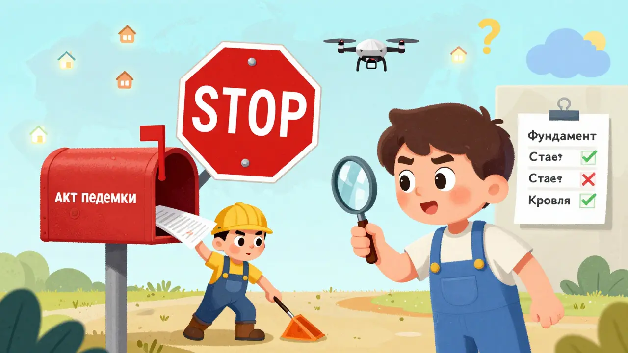 Владелец проверяет этапы строительства, а мошенник пытается подделать документ.