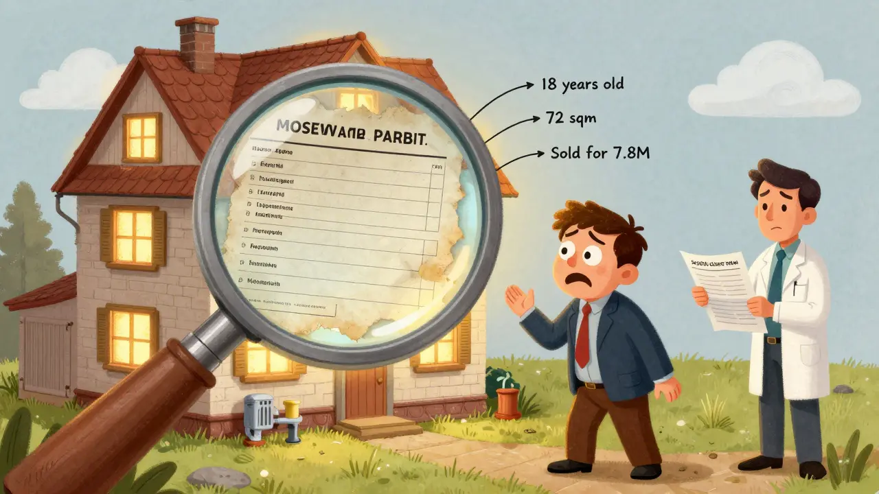 Гигантская лупа исследует шаблонный отчёт рядом с детально размеченным домом с данными.