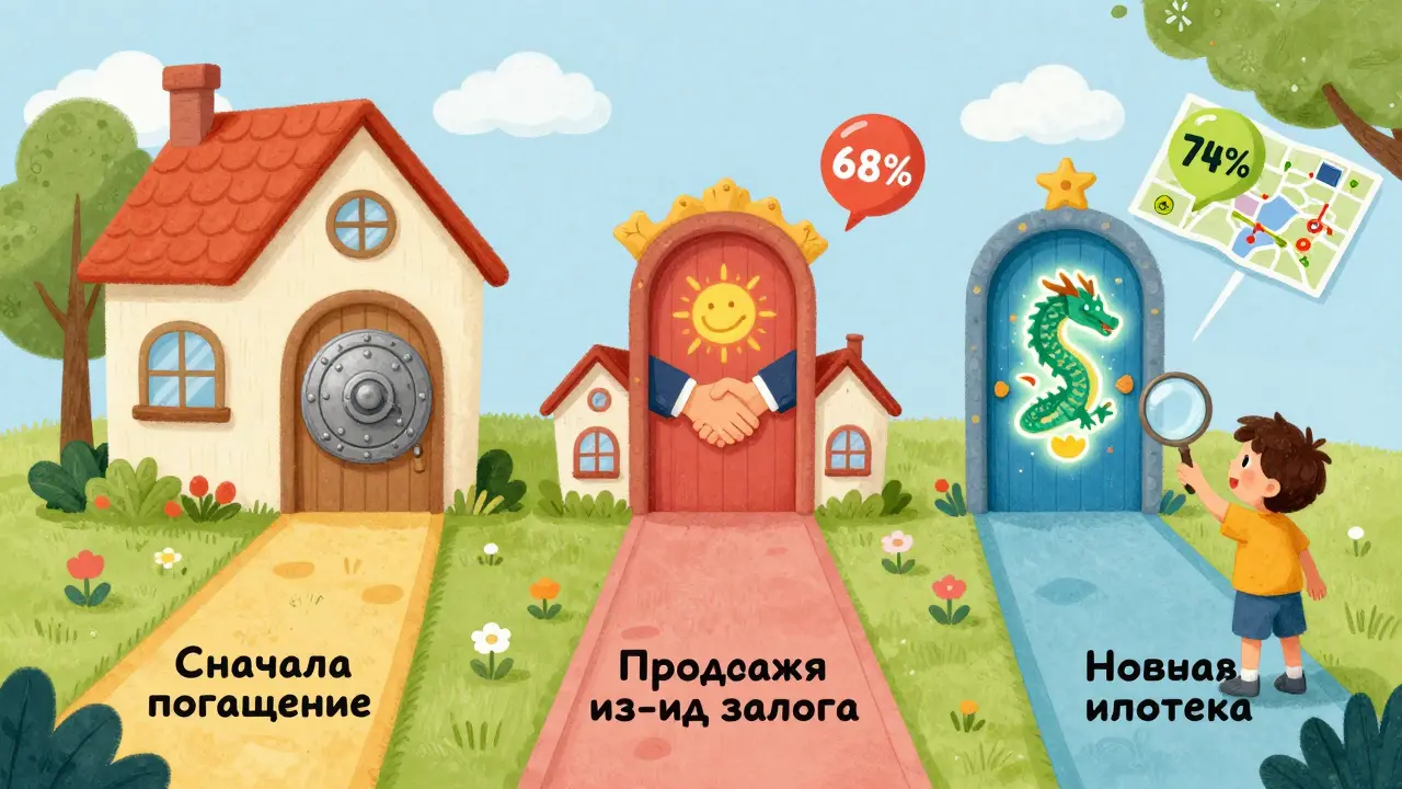 Три пути продажи ипотечной квартиры в виде волшебных дверей с процентами