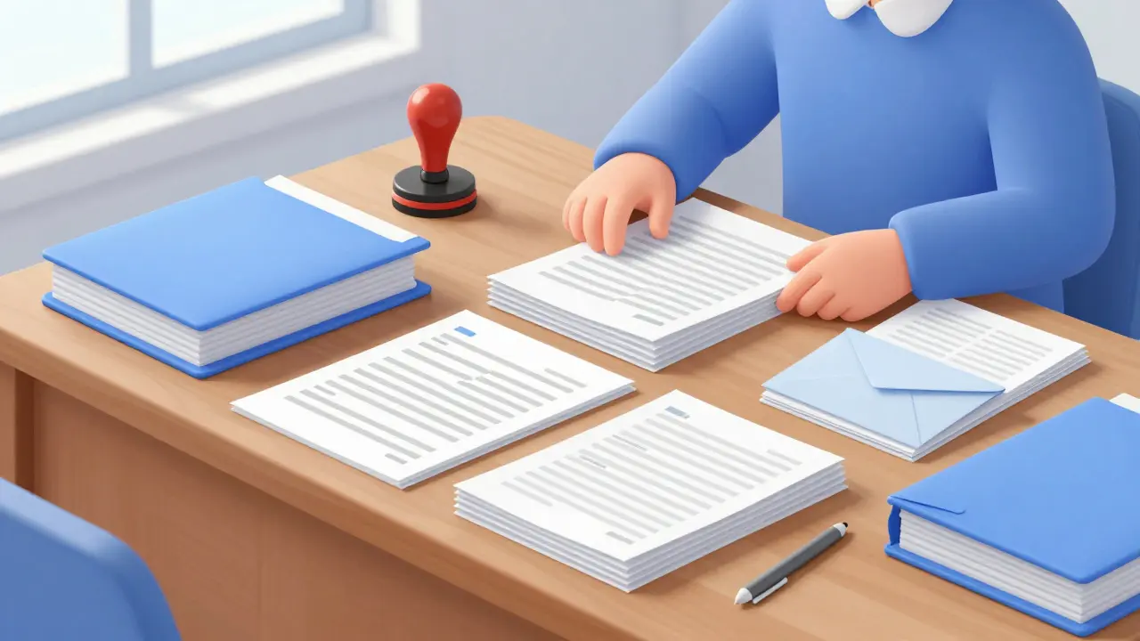 Документы на столе человека, готовящего заявление о вычете