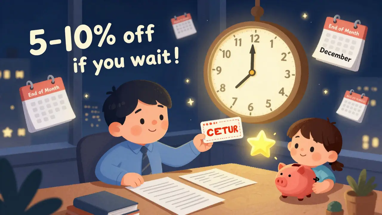 Клиент получает скидку 5-10% за обращение в конце месяца, на фоне ночного города.