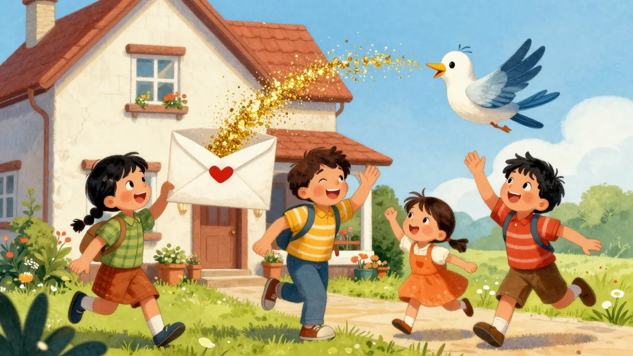 Счастливая семья получает возвращенный налог домой.