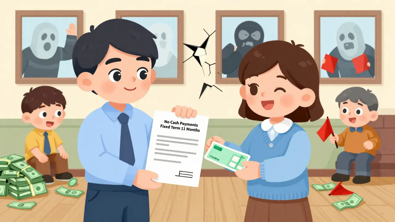 Собственник передаёт договор аренды уверенному жильцу, в то время как другие арендаторы с опасными просьбами исчезают в тени.