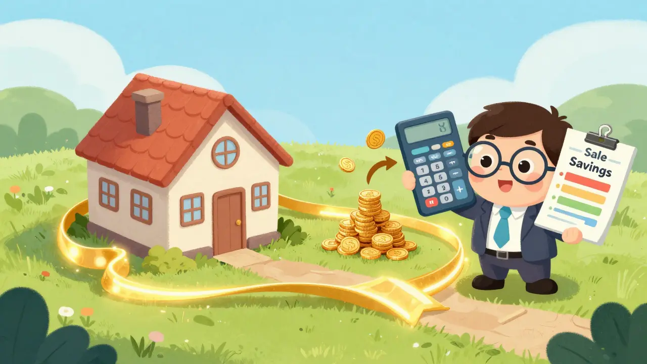 Дом и участок, связанные золотой лентой, и расчет налогов