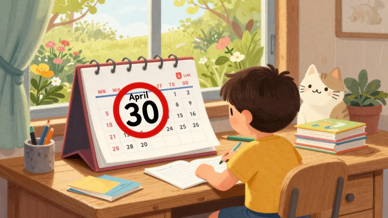 Персонаж за столом с календарем, отмечающий срок подачи декларации