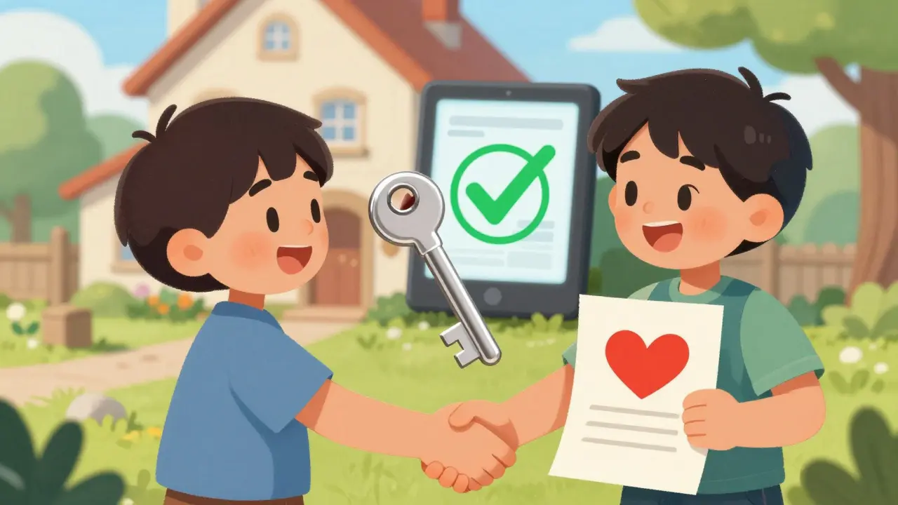 Продавец и покупатель обмениваются ключами от дома