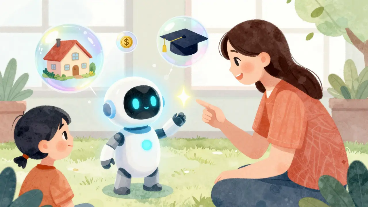 Родитель общается с цифровым помощником о будущем использовании капитала