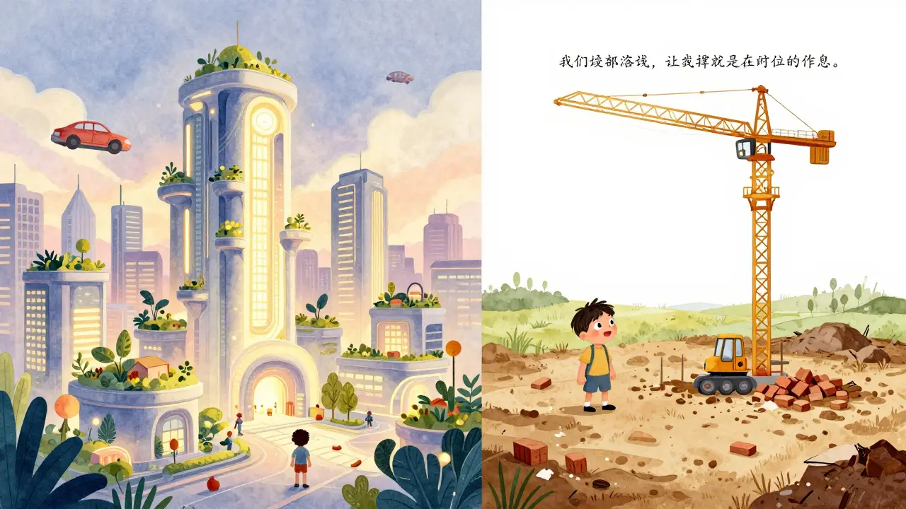 Сравнение красивого рендера и реаной стройплощадки в стиле детской книги