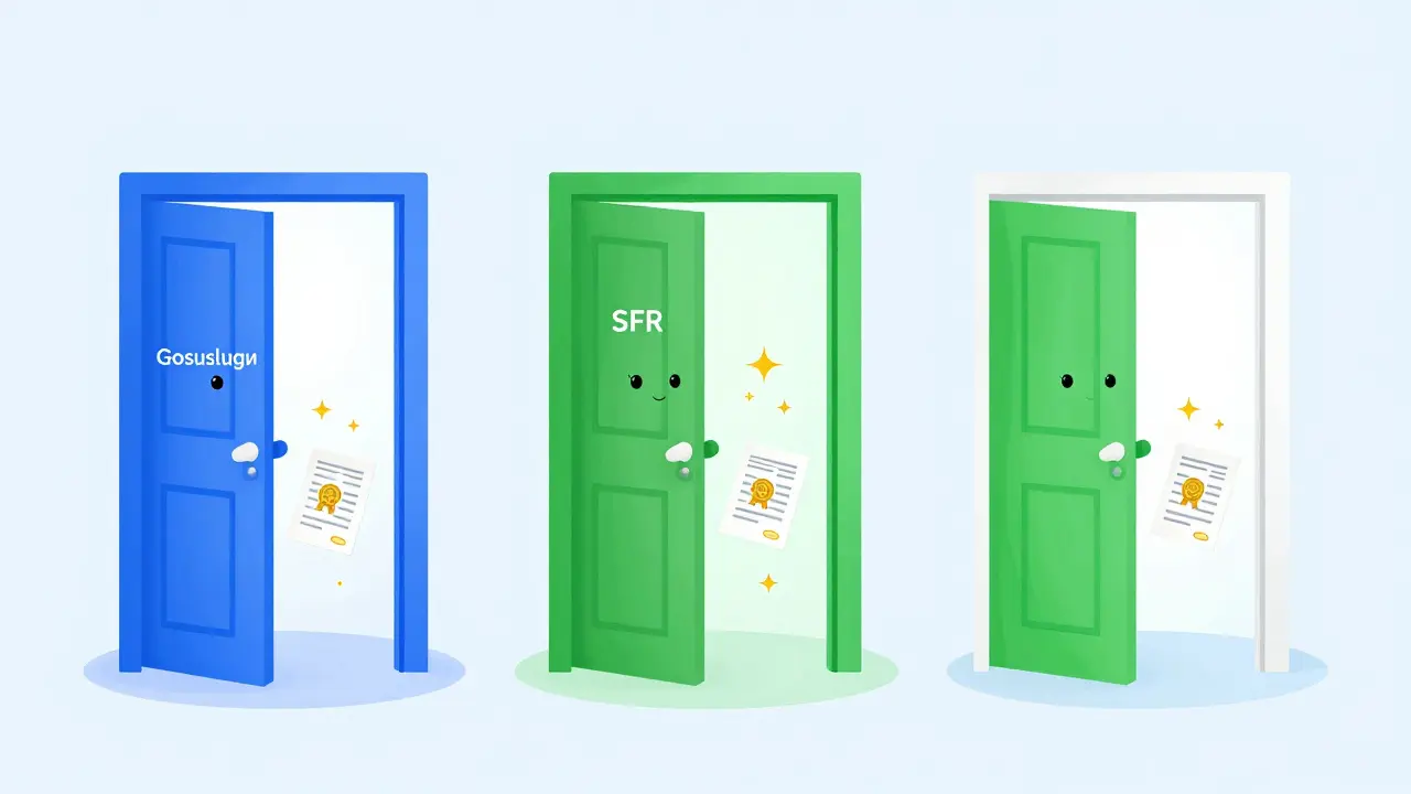 Три цветных портала, символизирующих способы получения электронной выписки